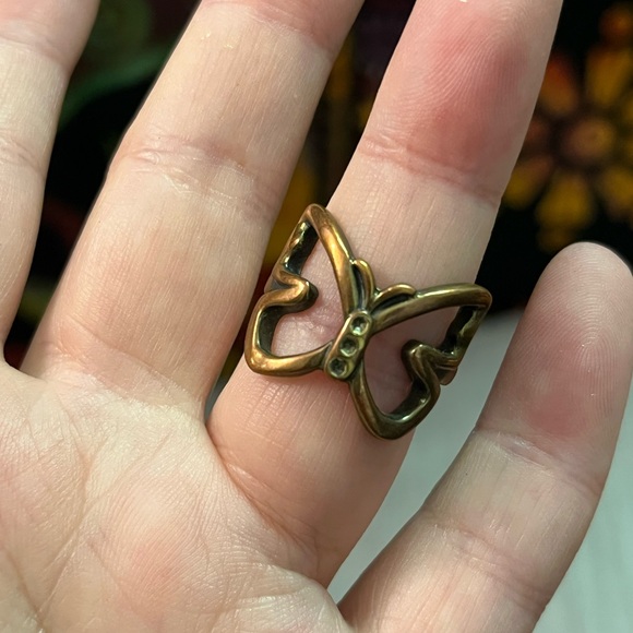 Vintage Jewelry - VTG Cottagecore Butterfly Copper Tone Metal Costume Jewelry Size 6 1/2 Ring